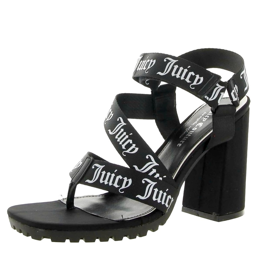 Juicy Couture Black Logo Strap Block Heel Sandals